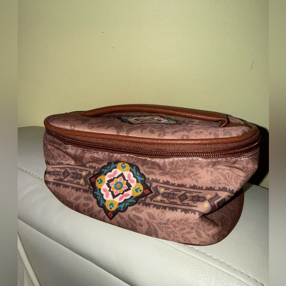 Brown Patterned Cosmetic Bag